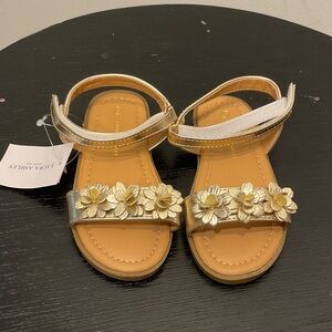 Laura Ashley Gold Flower Kids Sandals. Size 9. Brand new with tags